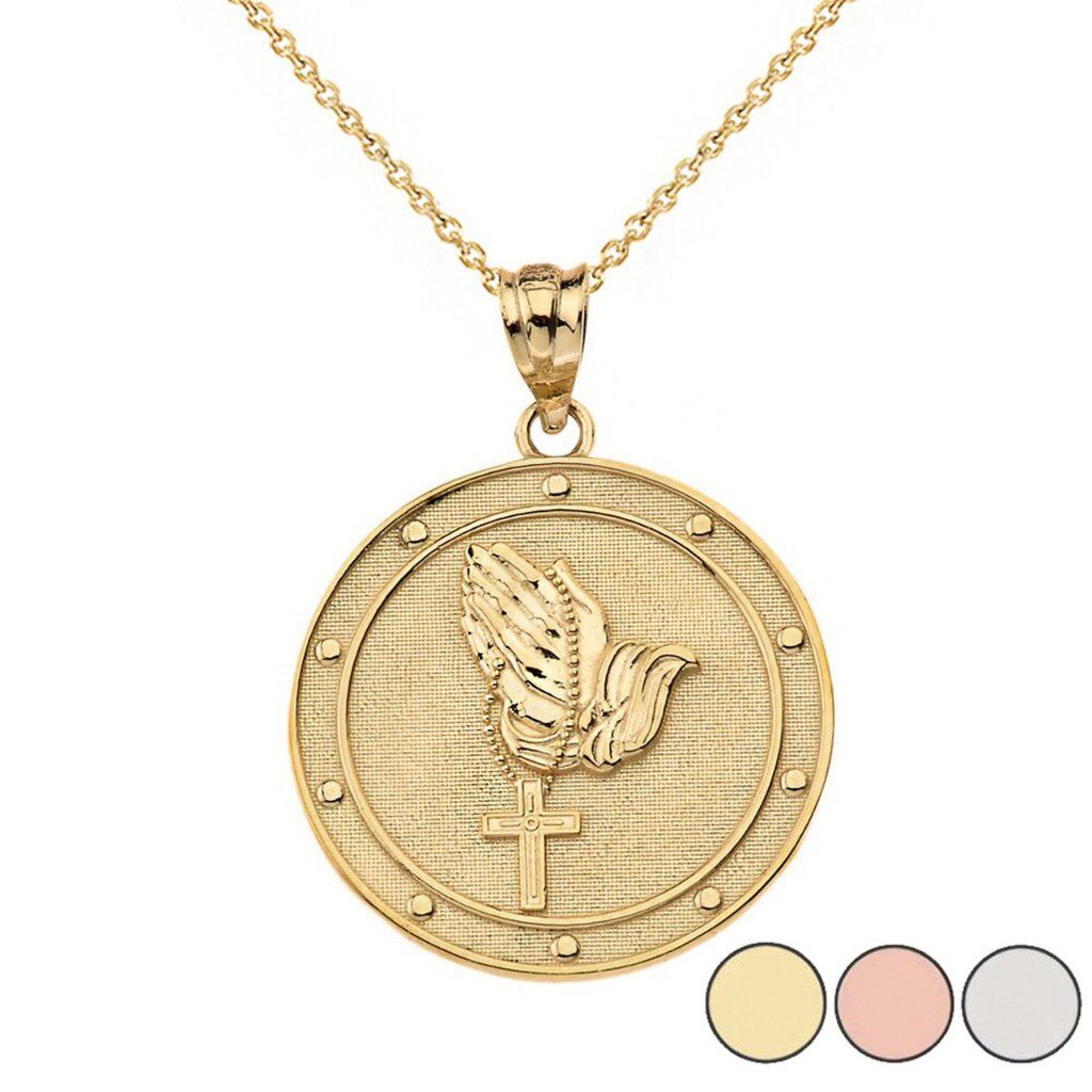 14k Gold Father Prayer Hand Holdin Rosary Necklace 710$